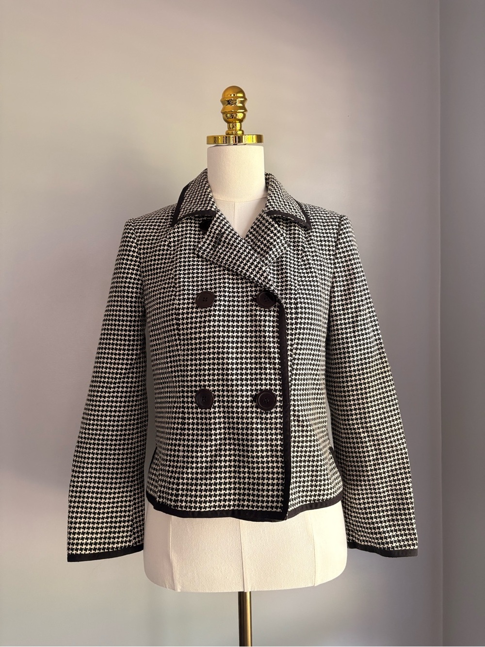 Vintage Y2K Talbots Black & White Houndstooth Double-Breasted Women's Blazer